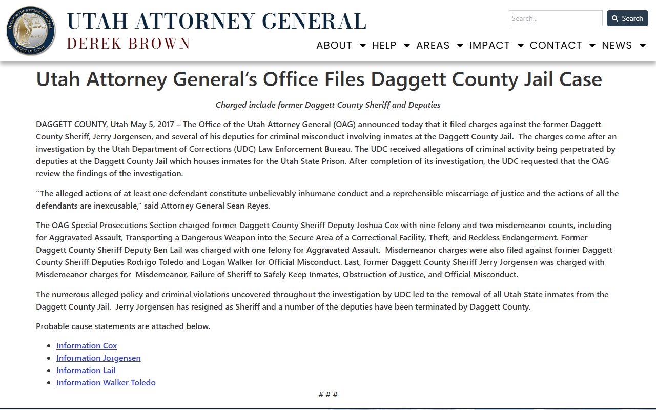 Daggett County Jail historical investigation and records source
